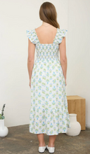 Load image into Gallery viewer, Floral Pattern Smocked Midi Dress - Blue Multi
