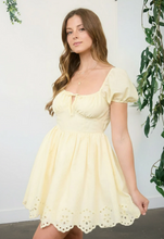 Load image into Gallery viewer, Eyelet Scallop Hem Mini Dress - Butter Yellow