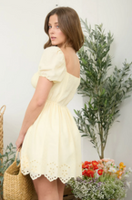 Load image into Gallery viewer, Eyelet Scallop Hem Mini Dress - Butter Yellow