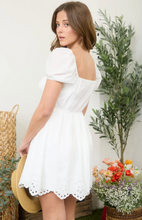 Load image into Gallery viewer, Eyelet Scallop Hem Mini Dress - White