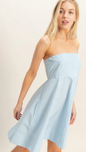 Load image into Gallery viewer, Striped Strapless A-Line Dress - Light Blue