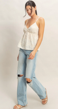 Load image into Gallery viewer, Embroidered VNeck Smocked Top - Cream