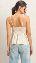 Load image into Gallery viewer, Embroidered VNeck Smocked Top - Cream