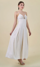 Load image into Gallery viewer, Linen Ring Detail Bust Pleated Midi Dress - Ivory