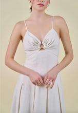 Load image into Gallery viewer, Linen Ring Detail Bust Pleated Midi Dress - Ivory