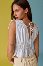 Load image into Gallery viewer, Tie Shoulder Peplum Stripe Top - Blue/White