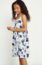 Load image into Gallery viewer, Strappy Handkerchief Print Dress Blue Multi - Youth