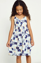Load image into Gallery viewer, Strappy Handkerchief Print Dress Blue Multi - Youth