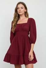 Load image into Gallery viewer, Lace Trim Square Neck Mini Dress - Burgundy