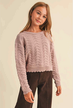Load image into Gallery viewer, Wavy Pointelle Knit Pullover Mauve - Youth