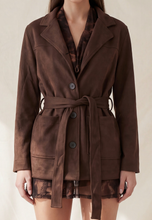 Load image into Gallery viewer, Belted Tailored Mid-Length Jacket - Chocolate