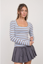 Load image into Gallery viewer, Scoopneck Striped Long Sleeve Top - Dusty Blue/Multi