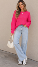 Load image into Gallery viewer, Relaxed Crewneck Knit Sweater - Fuschia