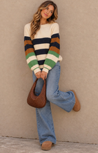 Load image into Gallery viewer, Mixed Stripe Colorblock Sweater - Navy Cream Multi