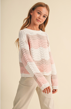 Load image into Gallery viewer, Wavy Pointelle Knit Pullover Pink Multi - Youth