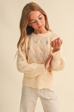 Load image into Gallery viewer, Pointelle Knit Embroidered Sweater - Cream/Multi