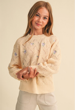 Load image into Gallery viewer, Pointelle Knit Embroidered Sweater - Cream/Multi