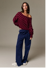 Load image into Gallery viewer, Boatneck Polka Dot Long Sleeve Sweater - Burgundy