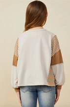 Load image into Gallery viewer, Stripe and Colorblock Sleeve Sweater Brrown - Youth