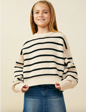 Load image into Gallery viewer, Drop Shoulder Striped Sweater Ivory Black - Youth