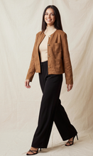 Load image into Gallery viewer, Collarless Suede Jacket - Camel