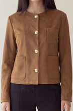 Load image into Gallery viewer, Collarless Suede Jacket - Camel