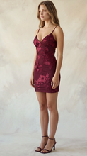 Load image into Gallery viewer, Embroidered Sweetheart Mini Dress - Wine