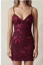 Load image into Gallery viewer, Embroidered Sweetheart Mini Dress - Wine