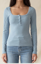 Load image into Gallery viewer, Lace Trim Henley - Winter Sky