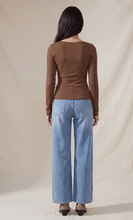 Load image into Gallery viewer, Lace Trim Henley - Brown