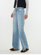 Load image into Gallery viewer, Low Rise Embellished Wide Leg Denim - Light Wash
