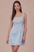 Load image into Gallery viewer, Pearl Embellished Satin Mini Dress - Light Blue