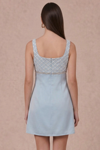 Load image into Gallery viewer, Pearl Embellished Satin Mini Dress - Light Blue