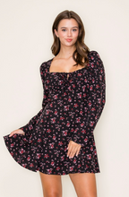Load image into Gallery viewer, Floral Puff Sleeve Mini Dress - Black/Pink