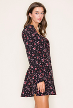 Load image into Gallery viewer, Floral Puff Sleeve Mini Dress - Black/Pink