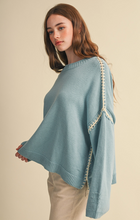 Load image into Gallery viewer, Oversized Contrast Blanket Stitch Sweater - Light Teal Blue