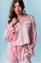 Load image into Gallery viewer, Floral Stripe Satin Pajama Set - Pink