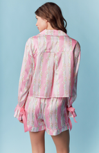 Load image into Gallery viewer, Floral Stripe Satin Pajama Set - Pink