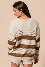 Load image into Gallery viewer, Oversized Striped Pattern Knit Sweater - Brown Ivory