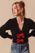 Load image into Gallery viewer, ^Contrast Bow Front Knit Cardigan - Red/Black