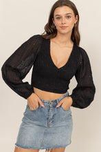 Load image into Gallery viewer, ^Sequin Smocked Cropped VNecK - Black