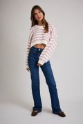 Load image into Gallery viewer, Knitted VNeck Cropped Stripe Sweater - Pink/White