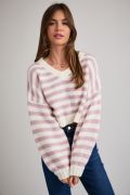 Load image into Gallery viewer, Knitted VNeck Cropped Stripe Sweater - Pink/White