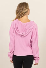 Load image into Gallery viewer, Mineral Washed Cropped Waffle Knit Hoodie - Pink