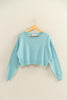 Distressed Hem Textured Round Neck Sweater - Blue