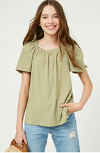Load image into Gallery viewer, ^Ruffled Wide Neck Knit Top Sage - Youth