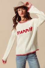 Load image into Gallery viewer, Blanket Stitch Merry Tinsel Sweater - Red/Ivory
