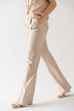 Load image into Gallery viewer, Elastic Waist Band Textured Wide Leg Pants - Beige