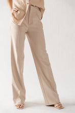 Load image into Gallery viewer, Elastic Waist Band Textured Wide Leg Pants - Beige
