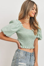 Load image into Gallery viewer, *Puff Sleeve Shirred Trim Top - Sage